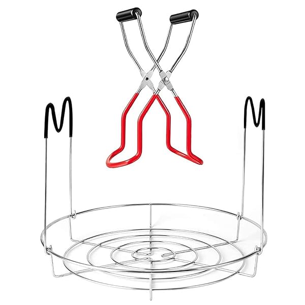 Heat-Resistant Canning Rack with Silicone Handles & Stainless Steel Canning Tongs for Ball Jars