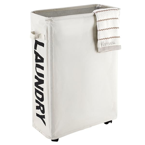 Caroeas "Caroeas 22" Rolling Slim Laundry Basket - Foldable Waterproof Sorter on Wheels for Easy Organization (Beige)"