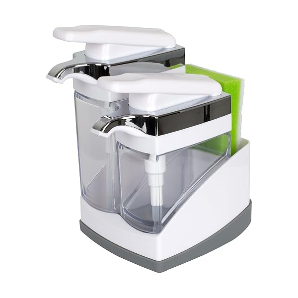 Casabella Sink Sider Duo: Stylish White & Chrome Sponge Holder for Organized Kitchens