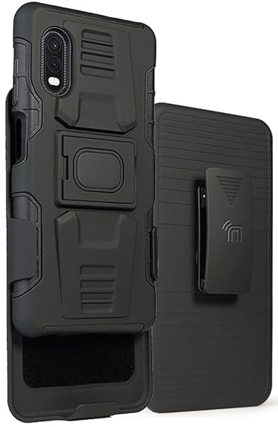 Rugged Case & Clip for Samsung Galaxy XCover Pro - Nakedcellphone Black Grip Cover with Stand & Belt Holster