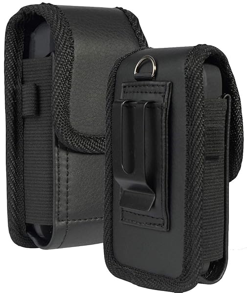 Sonim XP3 Case: Nakedcellphone Black Vegan Leather Vertical Pouch with Belt Loop & Magnetic Closure