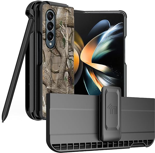 Nakedcellphone Case with Clip and S Pen Slot for Galaxy Z Fold 4 5G, Tactical Cover and Belt Hip Holster View Stand Combo for Samsung Z Fold4 Phone