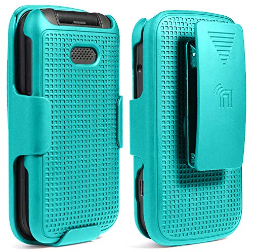 Teal Mint Cyan Case with Clip for Alcatel Smartflip Go Flip 3 Snap-On Cover and Rotating Belt Holster Holder 2019 Model