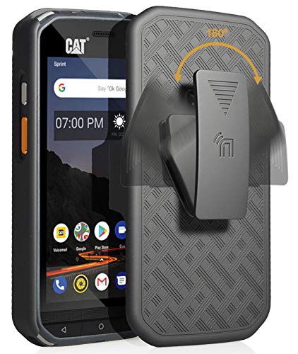 CAT S48c Case with Clip & Kickstand - Black Tread Holster for Caterpillar Phone (Verizon, Sprint, Unlocked)