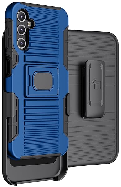 Nakedcellphone Galaxy A14 5G Case with Clip & Stand - Rugged Ring Grip Cover & Belt Holster for Samsung SM-A146 - Blue