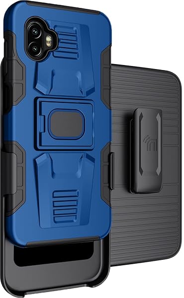 Rugged Clip Case for Galaxy XCover 6 Pro - Nakedcellphone Grip Cover with Stand & Belt Holster (2022, SM-G736) - Blue