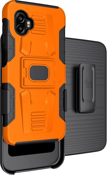 Rugged Clip Case for Galaxy XCover 6 Pro - Nakedcellphone Grip Cover with Stand & Belt Holster in Bright Orange