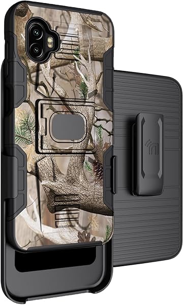 Rugged Clip Case for Galaxy XCover 6 Pro - Nakedcellphone Camo Grip Cover with Stand & Belt Holster