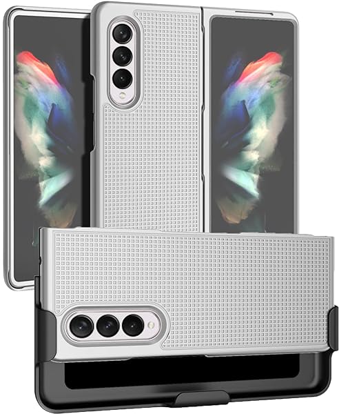 Galaxy Z Fold 3 5G Case with Clip & Holster - Slim Hard Cover & Stand Combo in Pearl White