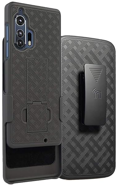 Motorola Edge Plus Case with Clip Kickstand Cover and Rotating Belt Holster Combo for Moto Edge Plus 2020 XT2061 Black Tread