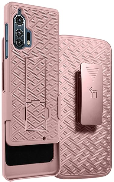Motorola Motorola Edge Plus Case with Clip Rose Gold Pink Kickstand Cover and Rotating Belt Holster Combo for Moto Edge Plus 2020 XT2061