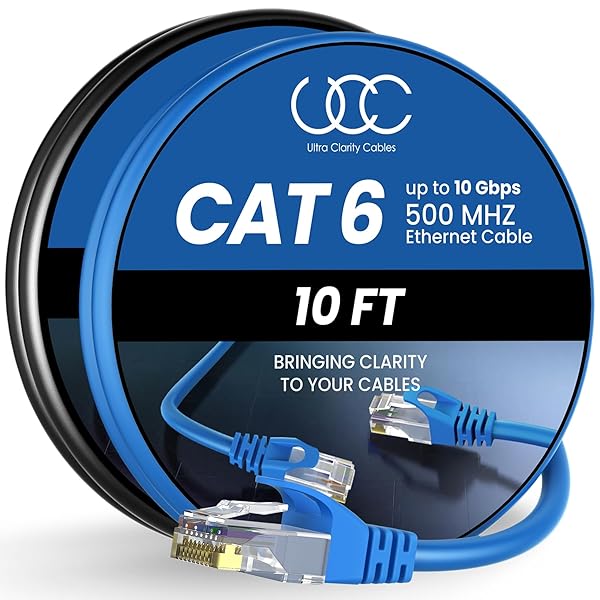 Cat 6 Ethernet Cable 10 Ft 2 Pack - High Speed 10Gbps Indoor/Outdoor LAN Cable for Router, Modem, PS4/5 - Blue & Black