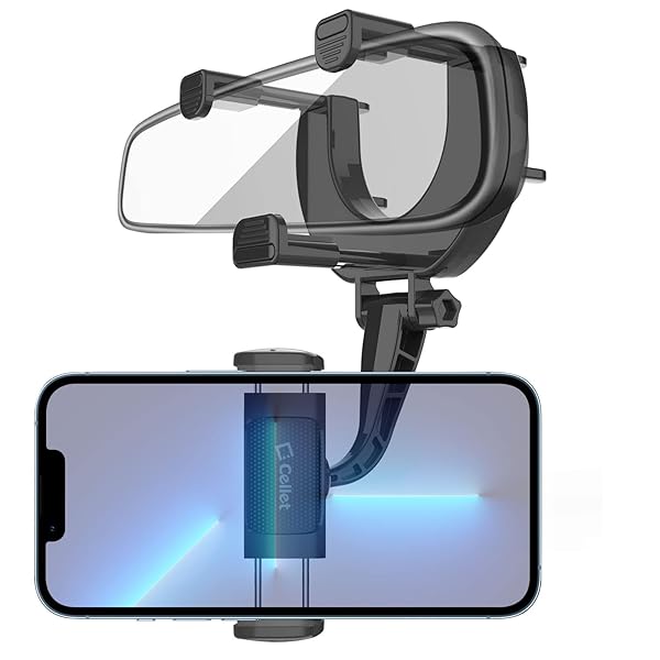 Cellet Vehicle Rear View Mirror Phone Holder Mount Universal Smartphone Cradle Compatible to iPhone 14 Pro Max Mini SE 13 12 11 XR XS Galaxy Z Flip Z