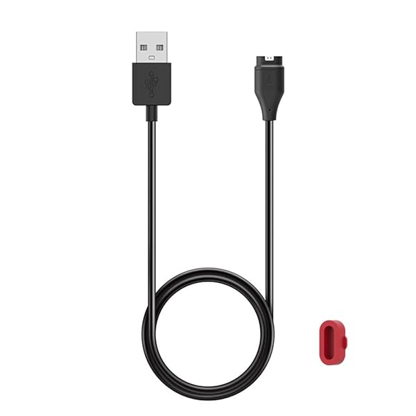 Garmin Vivoactive 3 Charger Replacement Cable with Red Silicone Port Protector Anti Dust Plug for Music Smart Watch
