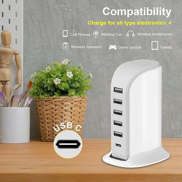 40W Upoy Multi-Device Charging Station: 5 USB Ports & Smart IC for iPhone, iPad, Tablets & Smartphones - Perfect for Home & Office - Image 5