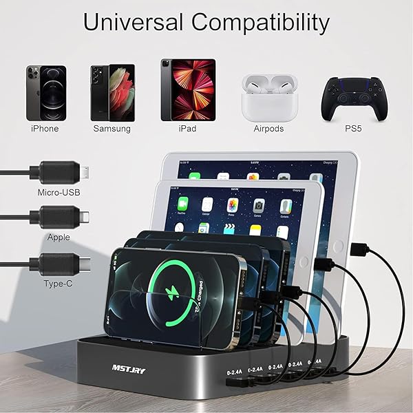 Multi-Device Charging Station: MSTJRY 5-Port USB-A Dock for iPhone, iPad & Tablets - Fast Charging in Gunmetal - Image 6