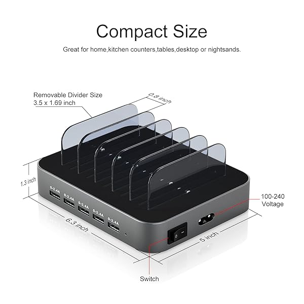 Multi-Device Charging Station: MSTJRY 5-Port USB-A Dock for iPhone, iPad & Tablets - Fast Charging in Gunmetal - Image 8