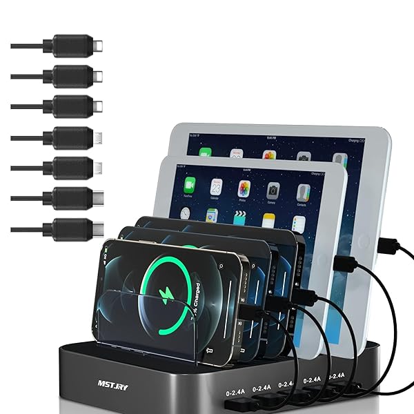Multi-Device Charging Station: MSTJRY 5-Port USB-A Dock for iPhone, iPad & Tablets - Fast Charging in Gunmetal - Image 2