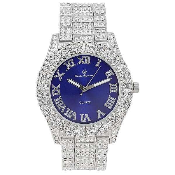 Charles Raymond Hip Hop Blinged Men's Watch - Diamond Rhinestones, Colorful Royal Blue & Silver Dial - ST10327DX