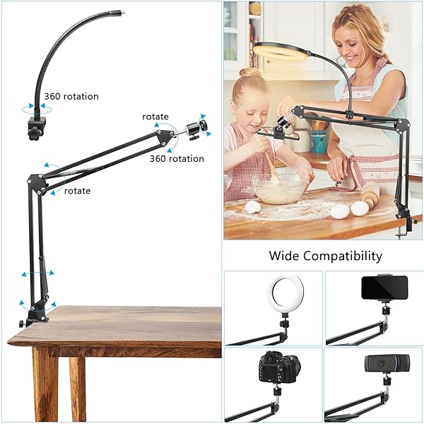 ChromLives Overhead Phone Mount with Ring Light, Overhead Tripod Phone Holder Mount for Video Recording, Flexible Articulating Arm Overhead Phone - Image 5