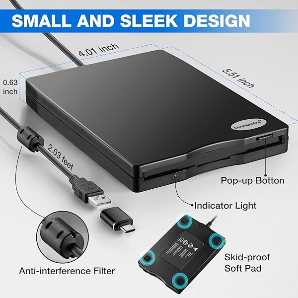 "Chuanganzhuo 3.5" USB Type C Floppy Disk Reader for PC & Laptop - Compatible with Windows 11/10/8/7/XP - Black Frosted Texture" - Image 9