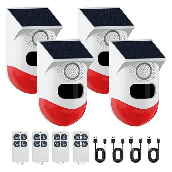 ChunHee ChunHee Solar Motion Sensor Alarm Outdoor,Adjustable Motion Detector Alarm,129dB Sound Security Siren Light IP67 Waterproof Strobe Light for
