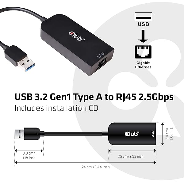 Club 3D CAC-1420 USB 3.2 Gen1 Type C to RJ45 2.5Gbps Adapter - Fast & Reliable Connectivity - Image 3