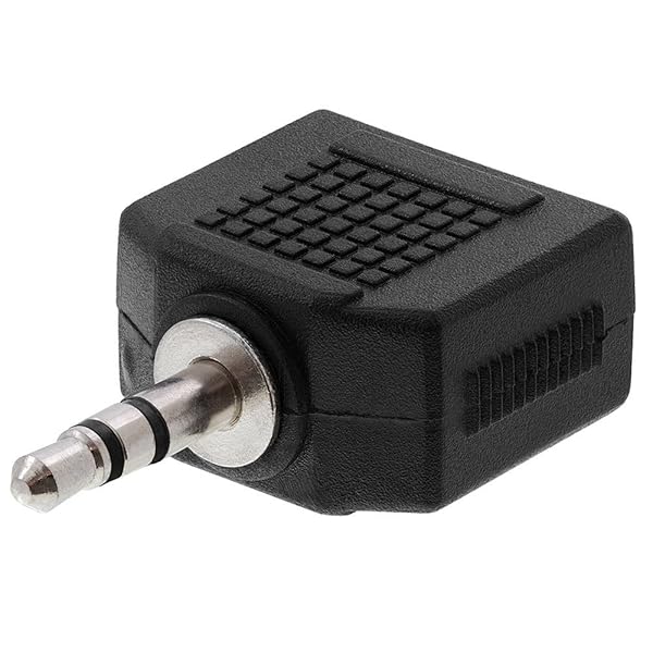 Cmple Cmple 3.5mm Stereo Plug to 2X 3.5mm Female Adapter - Perfect Audio Jack for Headphones - Black