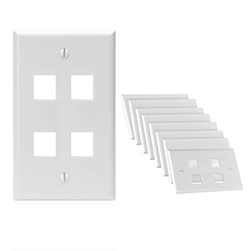 Cmple Cmple 4 Port Keystone Wall Plate (10 Pack) - White Ethernet Wall Plates for RJ45 & Modular Inserts