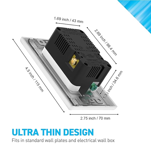 Buy Coby USB Wall Outlet with Dual 6.0A Ports & Type C - 15A Tamper Resistant Receptacle, Pack of 2 for Fast Charging - Image 4