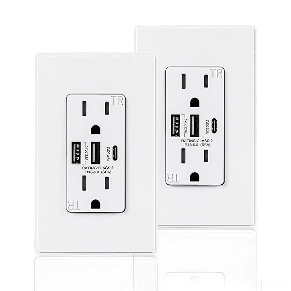 Buy Coby USB Wall Outlet with Dual 6.0A Ports & Type C - 15A Tamper Resistant Receptacle, Pack of 2 for Fast Charging - Image 3