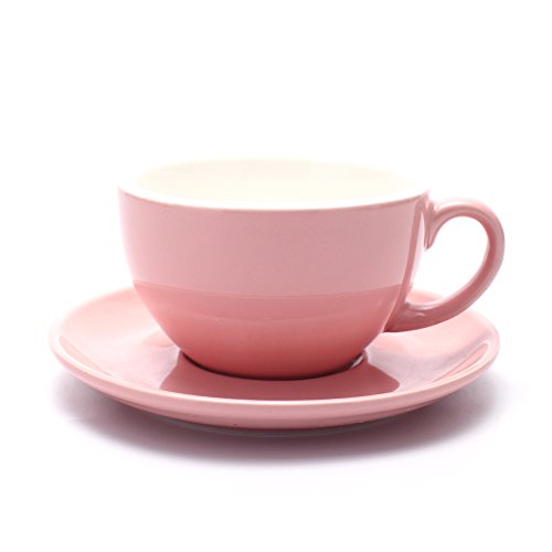 Coffeezone Latte Art Cup & Saucer Set - Glossy Pink Bone China for Lattes, Cappuccinos & Espressos - Perfect for Coffee Shops & Baristas