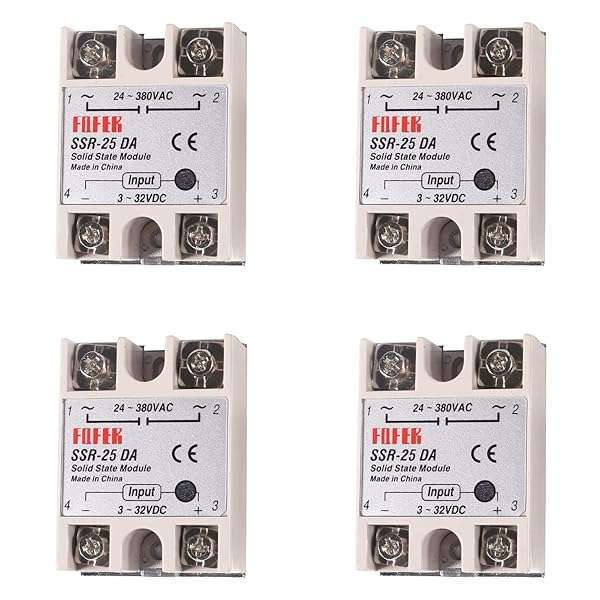 Coliao 4pcs SSR-25DA Solid State Relay Module - DC to AC 3-32VDC Input, 24-380VAC Output, 25A, 250V