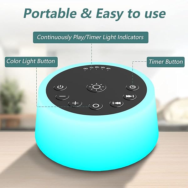 Color Noise Sound Machine: 10 Colors, 25 Soothing Sounds, Adjustable Brightness & Timers for Better Sleep - Image 7