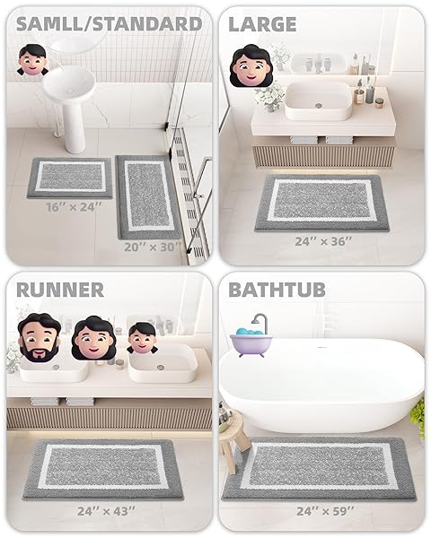 "Non-Slip Gray Bath Mats 16"x24" - Soft, Absorbent Microfiber Rugs for Bathroom | Washable & Stylish" - Image 8