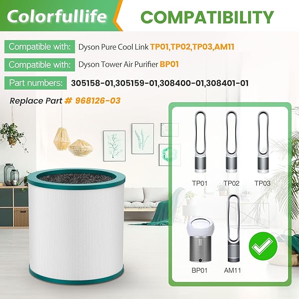 Colorfullife Replacement Air Purifier Filter for Dyson TP01, TP02, TP03, BP01 - 2 Pack Compatible with Part 968126-03 - Image 5