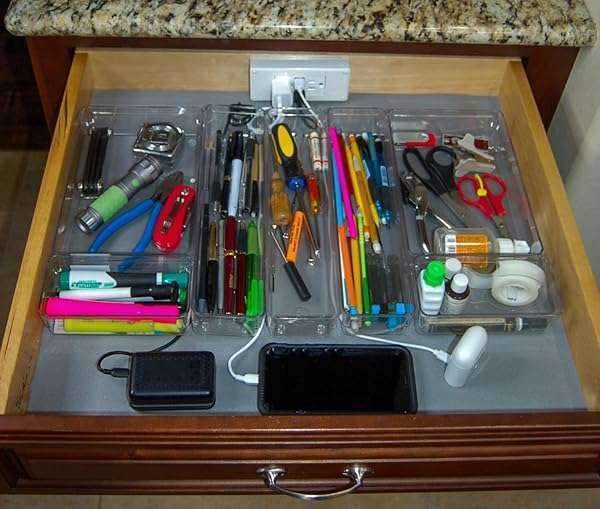 Compact In-Drawer Charging Station: 2 AC Outlets & 2 USB-A Ports with Cord Management - White - Image 6