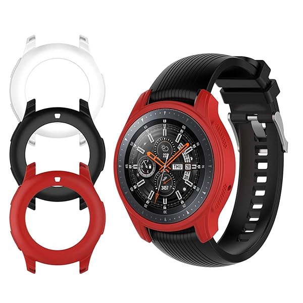Samsung Galaxy Watch 46mm & Gear S3 Frontier Case - Soft Silicone Bumper Cover (White, Black, Red)