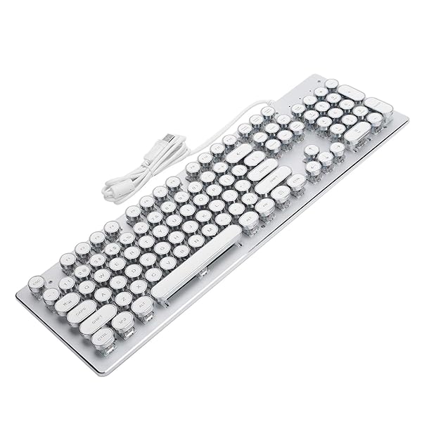 Retro Wired Mechanical Gaming Keyboard - 104 Keys, Ergonomic Design, Portable & Clicky - Perfect for Gamers (White)
