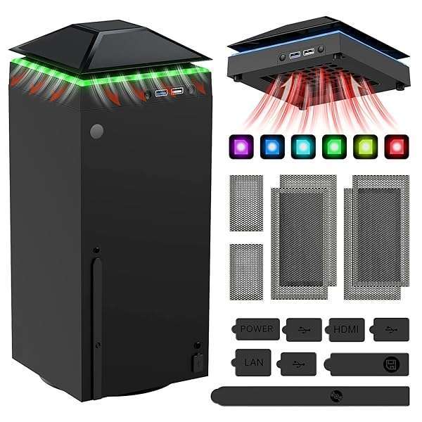 MENEEA Xbox Series X Cooling Fan & Dust Cover: Low Noise, Colorful Lights, 3 Gears, USB Ports - Ultimate Console Protection - Image 2