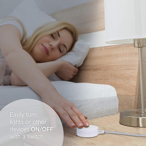 6 Ft Braided Extension Cord with Switch - 3 Prong Power Outlet for Lamps & Holiday Lights, Slip Resistant Base, White/Gray - Image 3