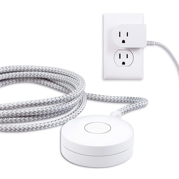 Cordinate 6 Ft Braided Extension Cord with Switch - 3 Prong Power Outlet for Lamps & Holiday Lights, Slip Resistant Base, White/Gray