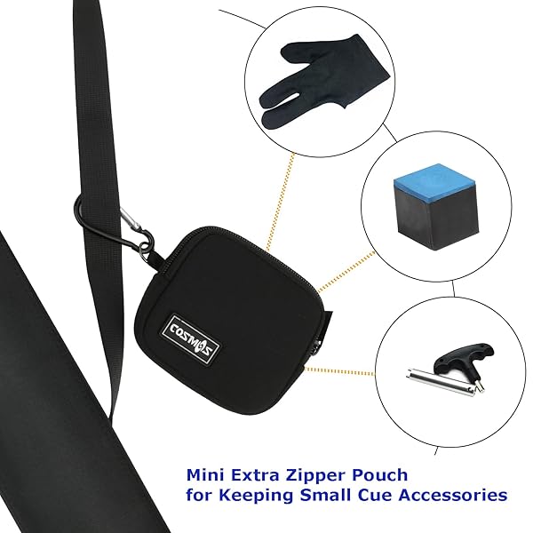 Cosmos 32-Inch Black Billiard Stick Carrying Bag with Mini Zipper Pouch - Perfect for 1/2 Cue Storage - Image 4