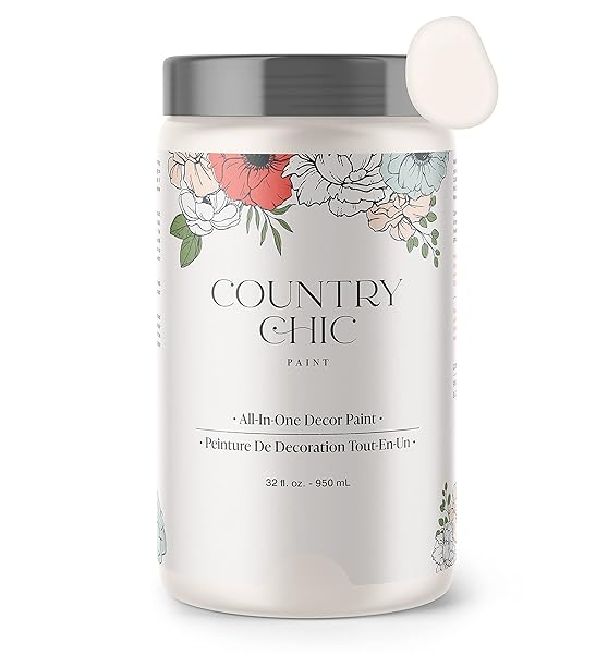 Country Chic All-in-One Chalk Paint Crinoline Off White Eco-Friendly Matte Finish for Furniture Cabinets Home Decor Quart 32 oz