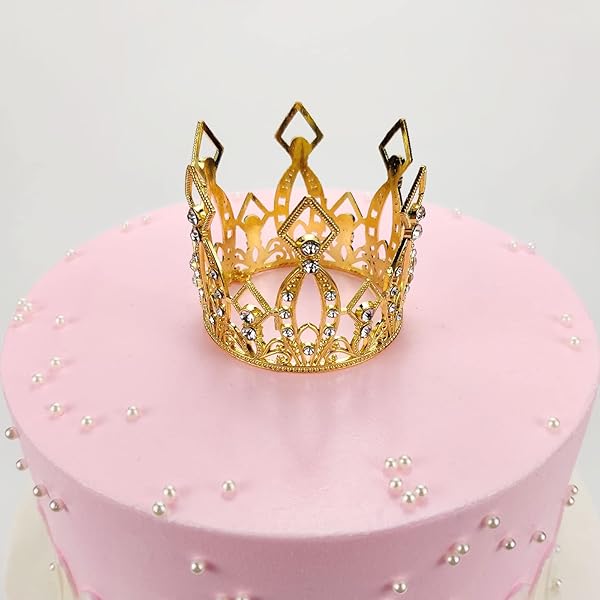 Creaides Mini Crown Cake Topper for Weddings Birthdays Baby Showers Golden Rhinestone Tiara Decoration - Image 6