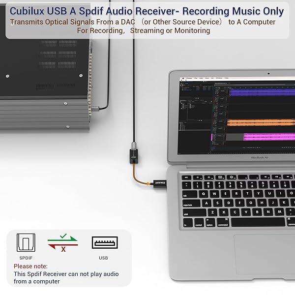 Cubilux USB A SPDIF Input Adapter for PC [Stereo Recording ONLY, NOT for Playing Audio] USB Optical Line-in Dongle, Toslink to USB Receiver, USB A - Image 2