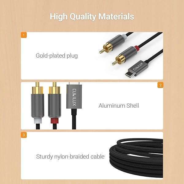 Buy Cubilux USB C to Dual RCA Audio Cable for iPhone 15, iPad, Samsung Galaxy - 3 Feet Stereo Aux Cord - Image 5