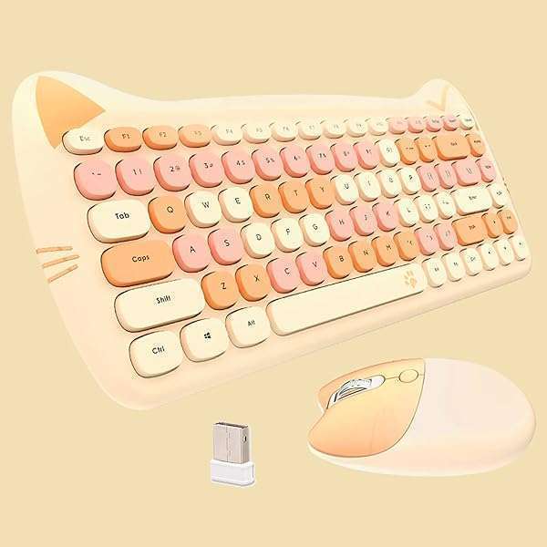 Lomiluskr Buy Cute Cat 2.4G USB Wireless Keyboard & Mouse Combo - Silent Keys, Candy Colors, Perfect for Notebook & PC (MilkTea-84Keys)
