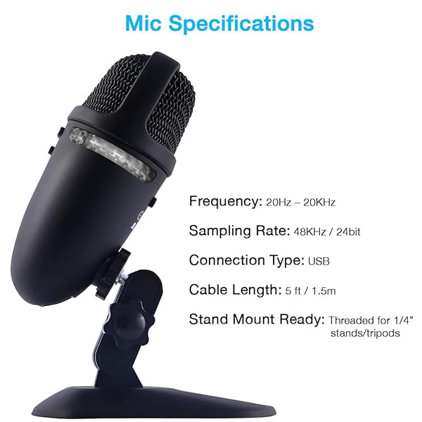 Cyber Acoustics Premium USB Microphone Dual Recording Patterns 24bit for Podcasting Vlogging Compatible with PC and Mac CVL2009 - Image 5