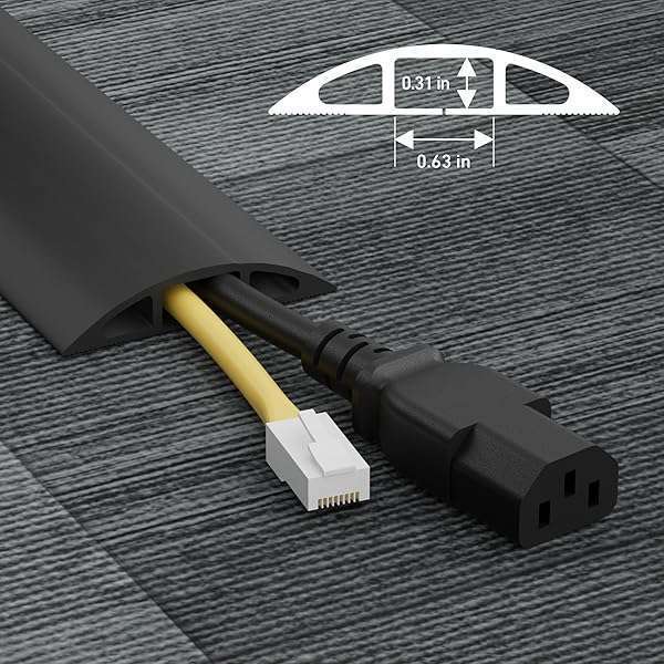 Heavy Duty D-Line 6ft Floor Cord Cover - Cable Protector to Hide & Protect Extension Cords, Prevent Trips - Black - Image 4